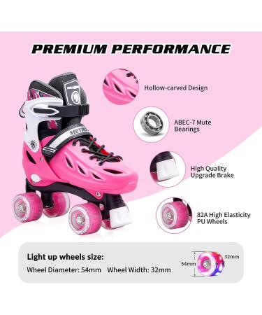 METROLLER Roller Skates for Teens - Adjustable 4 Sizes with Light up Wheels - Rose Medium-Big Kid (1-4 US) - Buy Online on SooperMarket.com