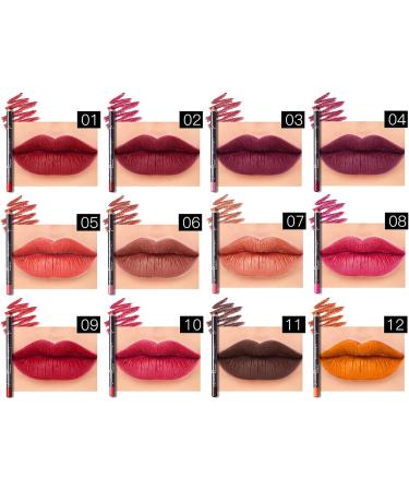 12-Piece Matte Waterproof Lip Liner Pencil Set - Long Lasting Lip Contour Shaping Tool for Women - Assorted Colors for Versatile Makeup Looks - Buy Online on SooperMarket.com