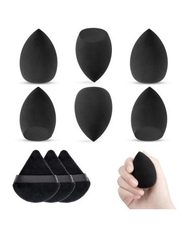 Make Up Sponge Set with Powder Puff Triangle 6 Pieces Makeup Sponges Beauty Sponge Black for Blending Liquid Foundation Powder Reusable Soft Powder Puff