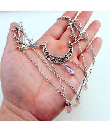 Oralgo Gothic Necklace: Vintage Lunar Branch with Violet Crystal Water Drop Pendant - Fashionable Pagan Witch Jewelry for Women - Buy Online on SooperMarket.com