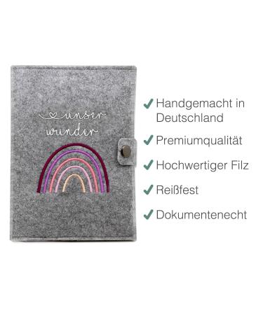 Cozy Raccoon Mutterpass Cover - Pink Felt Rainbow Design | Made in Germany | Perfect Gift for Expecting Mothers with Pockets for Insurance Card & Ultrasound Images - Buy Online on SooperMarket.com