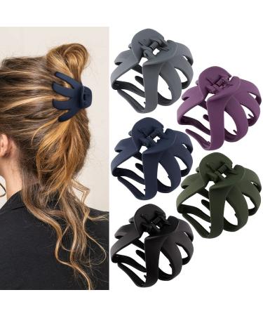 ATODEN Octopus Hair Clip 5 Pcs Large Hair Clips 3.14" Matte Claw Clips for Thick Hair Large Hair Claw Clips for Women Girls Strong Grip Non-slip Jaw Clips for Thick Hair Medium Hair Clips Hair Clamps Hair Accessories Black, blue, green, grey, purple