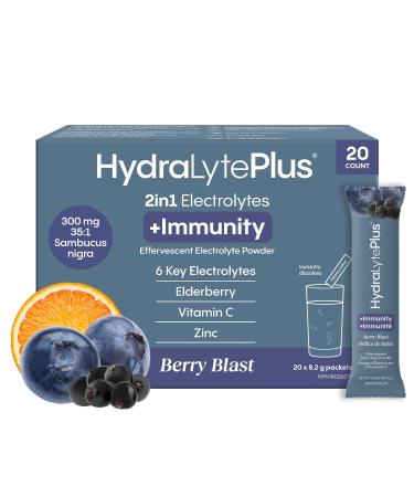 HydraLyte Plus Immunity - Electrolytes + Vitamin C Powder + Elderberry (Sambucus Nigra 35:1 Concentrated Black Elderberry Powder) + Zinc - Daily Hydration Powder With Immune Support for Ages 19+