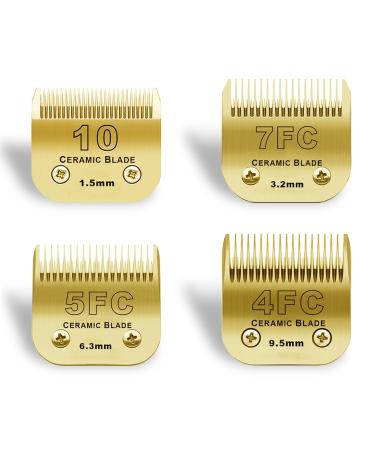 BestBomg replacement knife for dog care 10+7 FC+5 FC+4FC compatible with the Heiniger/Moser Max45/Andis/Easter A5 series cutting length 1.5 mm - 9.5 mm gold colored 10#+7FC+5FC+4FC-G