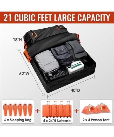 21 Cubic Feet Waterproof Car Rooftop Cargo Carrier Bag | Heavy Duty 840D Roof Bag for All Vehicles | Anti-Slip Mat, Door Hooks, Storage Bag & 2 Extra Straps Included | Black - Buy Online on SooperMarket.com