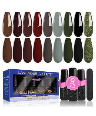 Lavender Violets 13 Pcs Gel Nail Polish Set 9 Misty Forest Autumn Winter Colours Nail Art UV LED Soak Off Christmas Green Manicure With Base Coat Matte n No Wipe Top Coat Nail File C680 Misty Forest-680