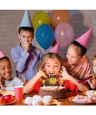 Happy 10th Birthday Cake Topper - Glittery 10 Years Party Decoration Black - Perfect for Cakes & Cupcakes! - Buy Online on SooperMarket.com