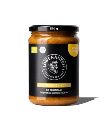 Lion content - organic stew "chickpea curry" - 570g glass with creamy coconut milk & hemp seeds - without added sugar and gluten -free - ready dish with a lot of protein and carbohydrates - quantity: 1 1er