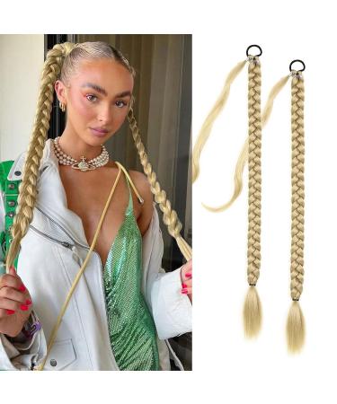 Fulang hair 2pcs braid ponytail extension braid with hair tie hair part for brilliant long ponytail art hair for women braided hair part (ashblond)