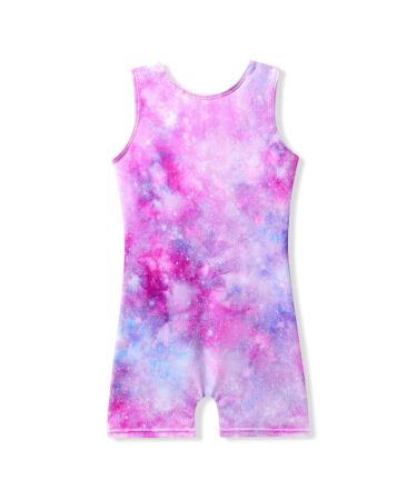 Leotards for Girls Gymnastics with Shorts Butterfly Unicorn Mermaid Dance Unitards Biketards Hotpink Black E Starry 130(6-7 years old)