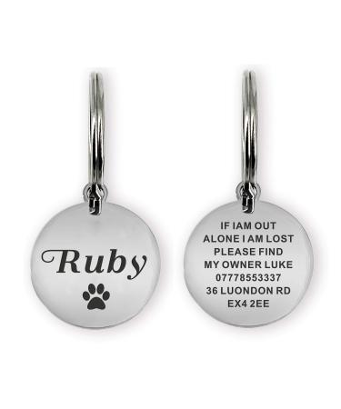 ID Tag for Dog Cat Pet Personalised Dog Tag Dog Collar ID Tag Collar for Dogs Cats Pets Custom Any Text (Silver Round) Silver Round