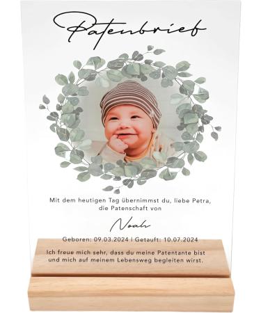 Personalized Godfather Sponsorship Certificate | Custom Acrylic Baptism Gift | 20x30 cm Eucalyptus Frame - Buy Online on SooperMarket.com