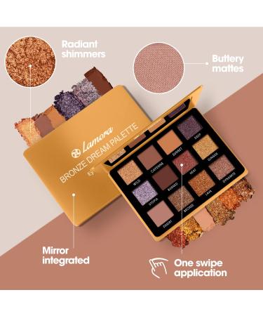Vegan Copper Bronze Eyeshadow Palette - 12 Pigmented Nude Shades | Travel-Friendly Shimmer Makeup with Mirror - Buy Online on SooperMarket.com