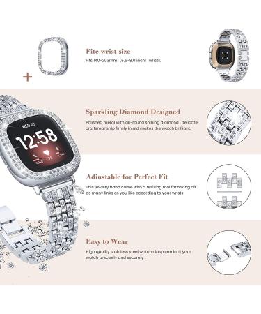 Goton Women's Bling Diamond Brick Design Band & Bumper Case for Fitbit Versa 3/Sense (Silver) - Buy Online on SooperMarket.com