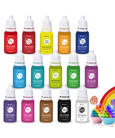 Food Colouring Liquid 6 ml - 15 Colours Food Colour - Food Colouring for Cakes Baking Icing Fondant Cookies - Tasteless Food Dye Concentrated Liquid Cake Food for Slime Soap Making Crafts