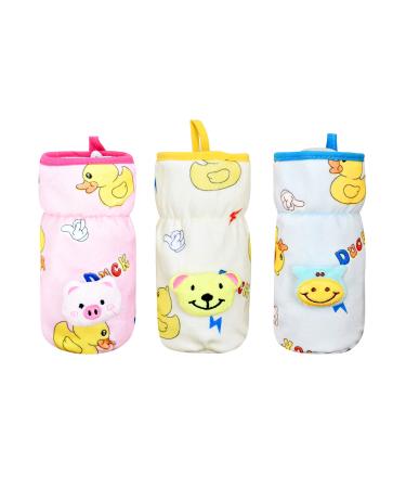 THE LITTLE LOOKERS Soft Plush Stretchable Baby Feeding Bottle Cover with Easy to Hold Strap | Cute Animated Overall Print Pack of 3(Multicolor Wide Neck 240-330ml/8-11OZ) Multicolor Wide Neck 240-330ml/8-11 Ounce