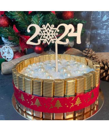 2024 Wooden Cake Topper | New Year's Eve Cake Decoration | Perfect for Celebrations - Buy Online on SooperMarket.com