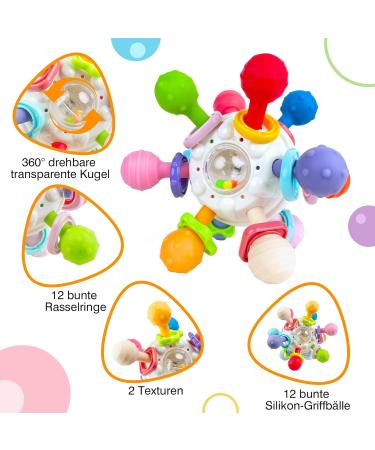 Shop Fixed Toys for Babies 0-9 Months | Silicone Rattle Gripping Ball | Montessori Motor Skills Development - Buy Online on SooperMarket.com