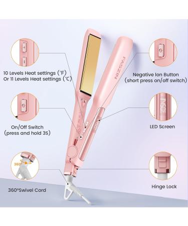 Professional Hair Straightener - 1.65" Titanium Flat Iron with 30s Rapid Heat 10 Temp Levels (260-450 ) LED Display - Pink - Buy Online on SooperMarket.com