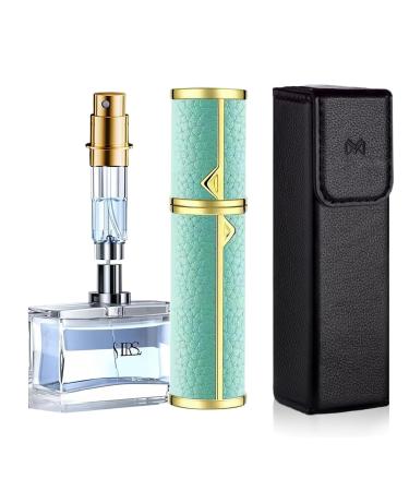 D-LOTUS Travel Perfume Bottle Refillable Genuine Leather Perfume Atomizer Leakproof Mini Pocket Size Travel Cologne Sprayer for Cruise Car Trip Purse Gift 5ml (Blue - L)