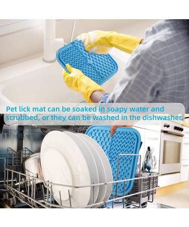 2 Pcs Dog Lick Mat Set with Suction Cups | Slow Feeder Silicone Pad for Dogs and Cats with Spatula - Yellow & Blue - Buy Online on SooperMarket.com