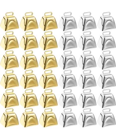 36 Pieces Mini Cow Bells for Crafts Cow Bells Christmas Decoration Bells with Hooks for Christmas Wedding Party Dog Cat Decor Gold and Silver