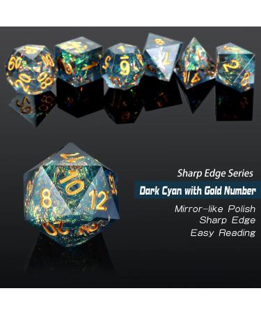 Dungeons and Dragons Dice Set DNDND Handmade Sharp Edge 7 Resin D&D Die with Gift Dice Case for DND Dungeons and Dragon Game (Dark Cyan with Gold Number) - Buy Online on SooperMarket.com