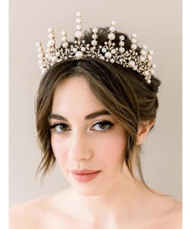 SWEETV Vintage Pearl Tiara | Bronze Queen Crown for Women | Royal Wedding Tiaras and Crowns | Jeweled Birthday Quinceanera Pageant Prom Headpiece - Valerie - Buy Online on SooperMarket.com