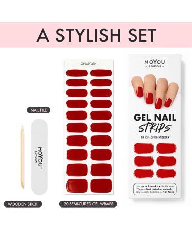 Moyou London Semi Cured Gel Nail Wraps - 20 Pcs Salon-Quality Manicure Set with Nail File & Cuticle Stick - Queen of Hearts - Buy Online on SooperMarket.com