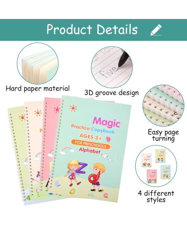 Funvce English Magic Exercise Book - 4 Reusable Booklets for Kids | Learn Alphabet Numbers & Drawing - Buy Online on SooperMarket.com