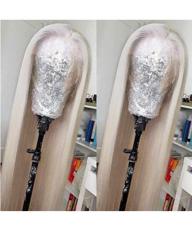 Missyvan White Hair Color Lace Front Wig Long Straight Hair Wigs Platinum Blonde Heat Resistant Fiber Hair Synthetic Lace Front Wigs for Fashion Women A-White