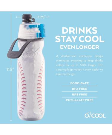 O2COOL Mist 'N Sip Misting Water Bottle 2-in-1 Function | No Leak Pull Top Spout | 20 oz Reusable Sports Water Bottle (Baseball) - Buy Online on SooperMarket.com
