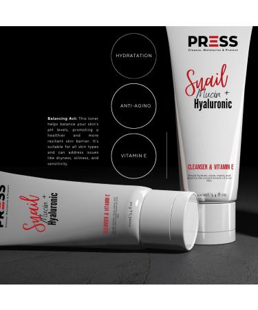 PRESS Snail Mucin Facial Cleanser with Hyaluronic Acid & Vitamin E | Refreshing 6 oz Skincare Solution for All Skin Types - Buy Online on SooperMarket.com