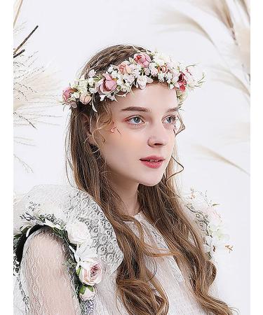 Hjhiwe Adjustable White Rose Bridal Crown - Boho Floral Headdress for Weddings & Photography - Rustic Beige Headband for Brides & Girls - Buy Online on SooperMarket.com