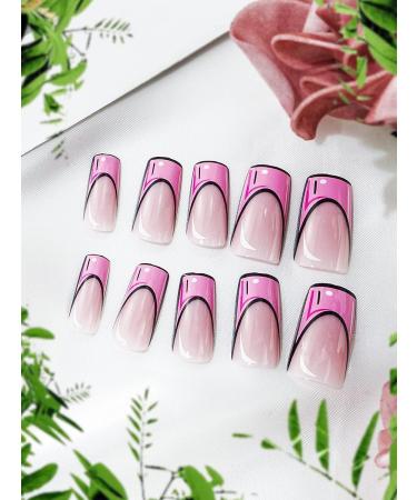 24 Piece Pink Comic Long Press on Nails for Women - French Acrylic False Nails with Cartoon Design - Includes Adhesive Tabs for Easy Manicure Decoration - Buy Online on SooperMarket.com