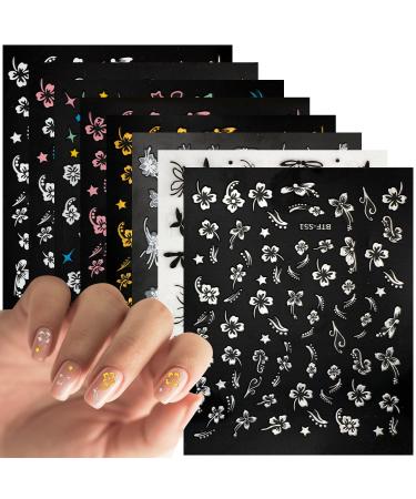 8 Sheets Flower Nail Stickers Hibiscus Nail Stickers Design Self-Adhesive Floral Spring Summer Nail Stickers Manicure Decoration Accessories for Women Girls