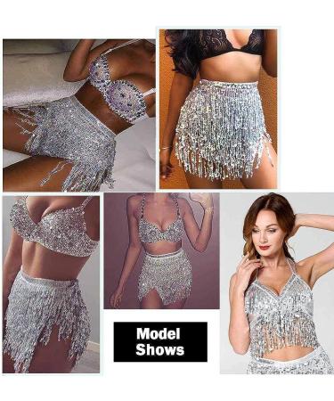EARENT Silver Belly Dance Hip Skirt with Sequins Tassel Hip Scarf for Women - Buy Online on SooperMarket.com