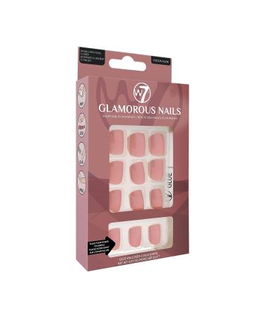 W7 Glamorous Nails - Salon Professional False Nails At Home - Glue Adhesive Included - Square Oval Shape - Cocoa Nude