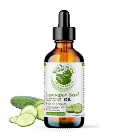 Cucumber Seed Oil. 120ml. 100% Pure. Cold-pressed. Unrefined. Organic. Carrier Base Oil. Chemical-free. Promotes Skin Hydration. Lightweight. Natural Moisturizer for Hair Skin Nails Stretch Marks. Bella Terra Oils. 120 ml (Pack of 1)