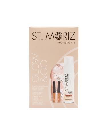 ST. MORIZ Glow & GO Gift Set - Professional Medium Tanning Mousse (200ml) Nude Shimmer Lip Gloss (2.4ml) Liquid Highlighter (2.4ml) & Velvet Tanning Mitt Brown