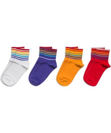 RAFRAY Rainbow Striped Sports Socks - Colorful Cotton Sneaker Socks Gift Box (4 Pairs Size 36-40) - Shop Internationally! - Buy Online on SooperMarket.com