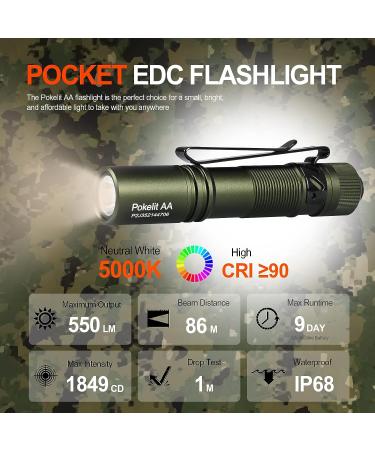 ACEBEAM Pokelit AA Rechargeable Mini Flashlight - 550 Lumens, High CRI LED, Clip, Compact EDC for Camping & Hiking - Dark Green - Buy Online on SooperMarket.com