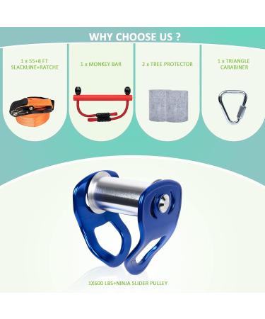 63 FT Zipline Pulley Kit for Backyard - Ninja Warrior Slackline Accessories for Kids & Adults - Buy Online on SooperMarket.com