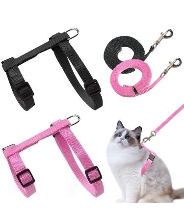 2 pieces of adjustable nylon scrapes cat leash harness cat leash kitten necklace soft cat dishes with leash for kitten puppy rabbits rabbit black & pink