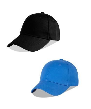 LANGZHEN 100% Cotton Outdoor Children's Kids Plain Baseball Cap Hat Adjustable Sun Hat for Girls Boys 1-2 Years Black+blue
