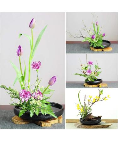 WANDIC Ikebana Flower Vase with Kenzan Flower Frog - Black Spotted | Flower Arrangement Supplies for Home Decoration - Buy Online on SooperMarket.com