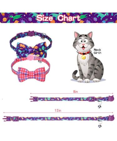 EXPAWLORER Breakaway Cat Collar 2 Pack with Bow tie and Bell - Cute Kitten Safety Collars - Plaid Dinosaur Universe Pattern Purple - Buy Online on SooperMarket.com
