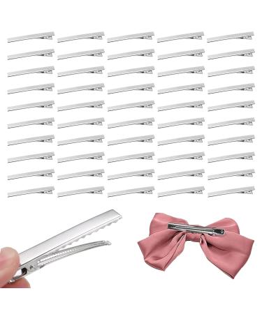 Silver Metal Hair Clips Metal Crocodile Alligator Hair Clips Bow Hairdressing Styling Clips Barrettes for DIY Hair Extensions for Women Girls Bows- Silver