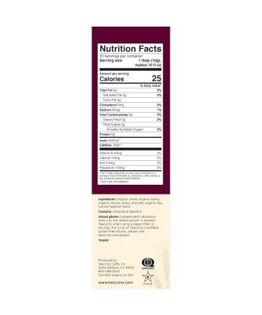 Teeccino Chicory Herbal Coffee Medium Roast Caffeine Free Hazelnut 11 oz (312 g) - Buy Online on SooperMarket.com