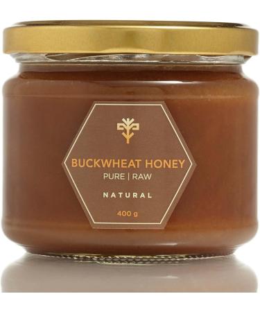 Earthbreath Buckwheat Raw Honey - 400g - Pure Dark Unheated Unpasteurised and Unfiltered - Natural Sweetener for Cooking Coffee Juice Drinks Food Buckwheat 400 g (Pack of 1)